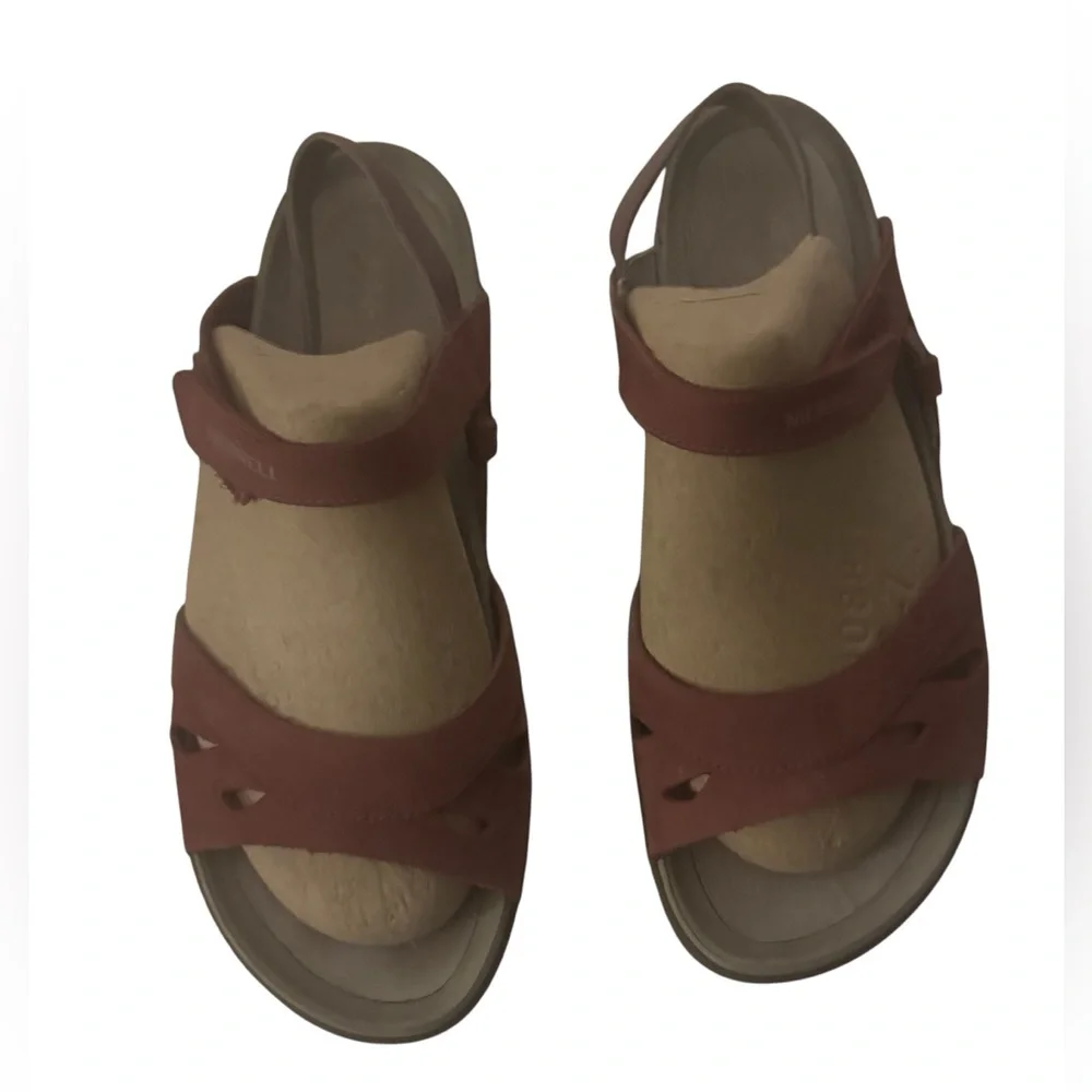Merrell Barefoot Flicker Wrap Sandal Nubuck Leather Two Strap in Blushing Red